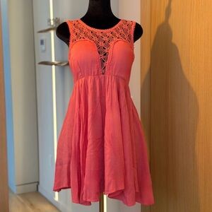 Free People Crochet Detail Cocktail Dress in Coral | Sunset Muse